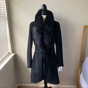 Calvin Klein Faux Fur Lapel Wool Trench Coat